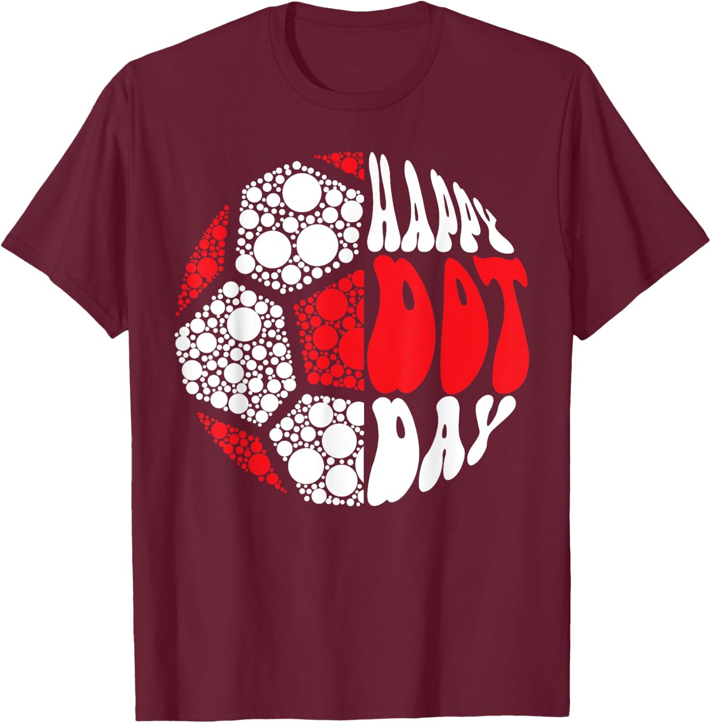Retro Groovy Soccer Ball With Polka Dots Happy Dot Day Boy T-Shirt - T-Shirt | Maroon