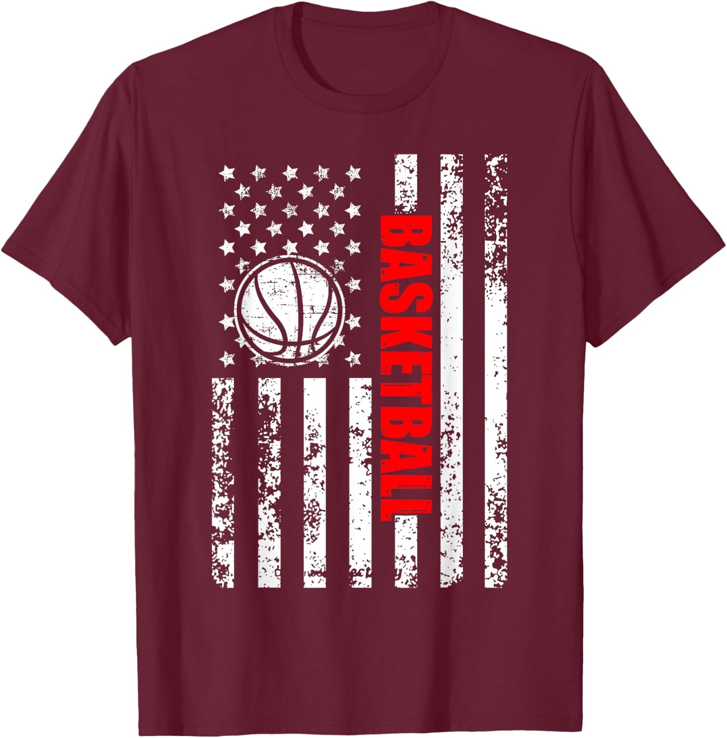 Patriotic US American Flag Basketball T-Shirt - T-Shirt | Maroon