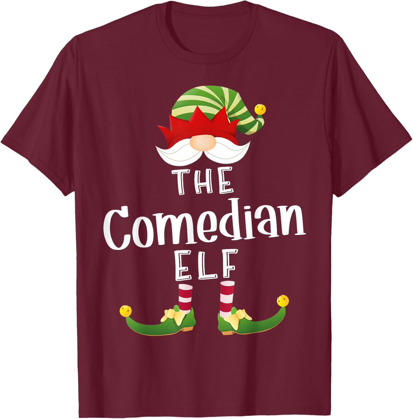 Comedian Elf Group Christmas Funny Pajama Party T-Shirt - T-Shirt | Maroon