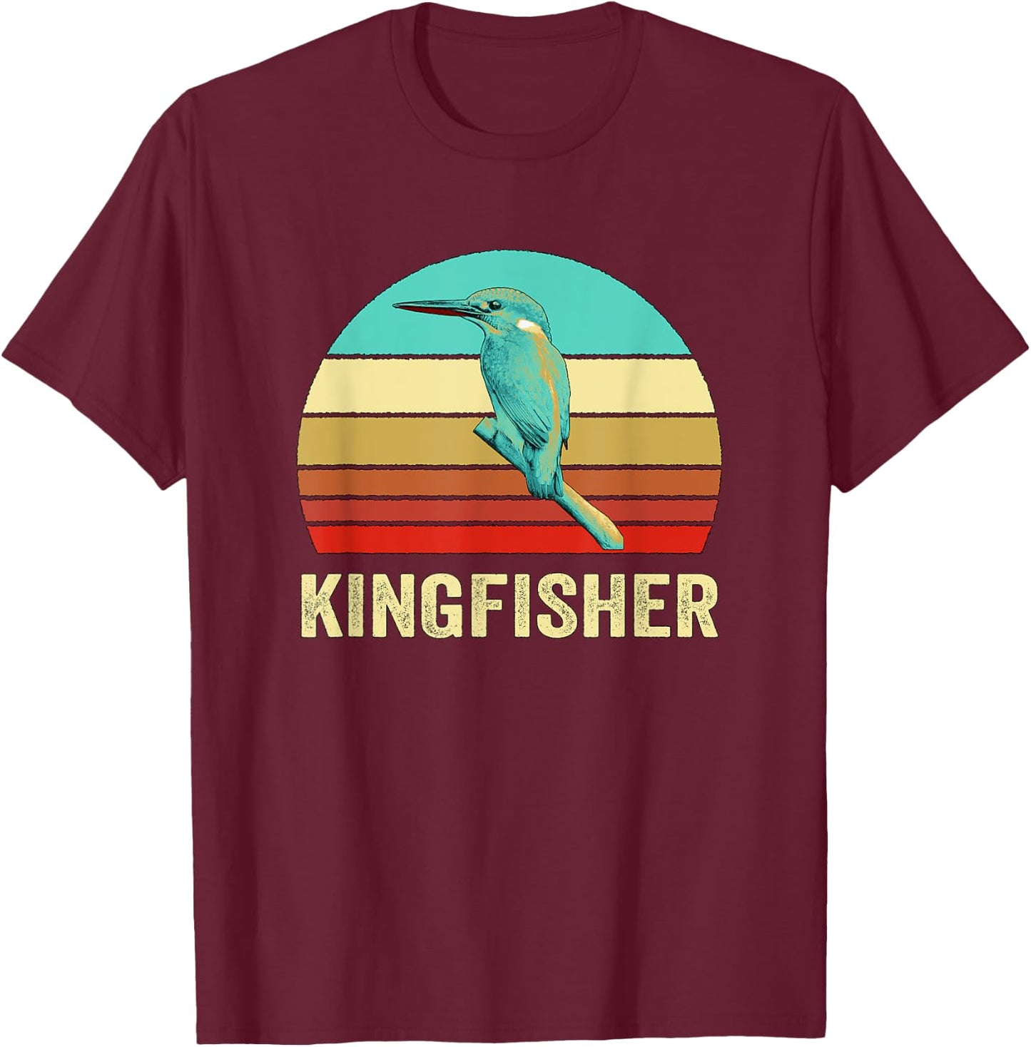 Vintage Retro Style Sunset Kingfisher T-Shirt - T-Shirt | Maroon