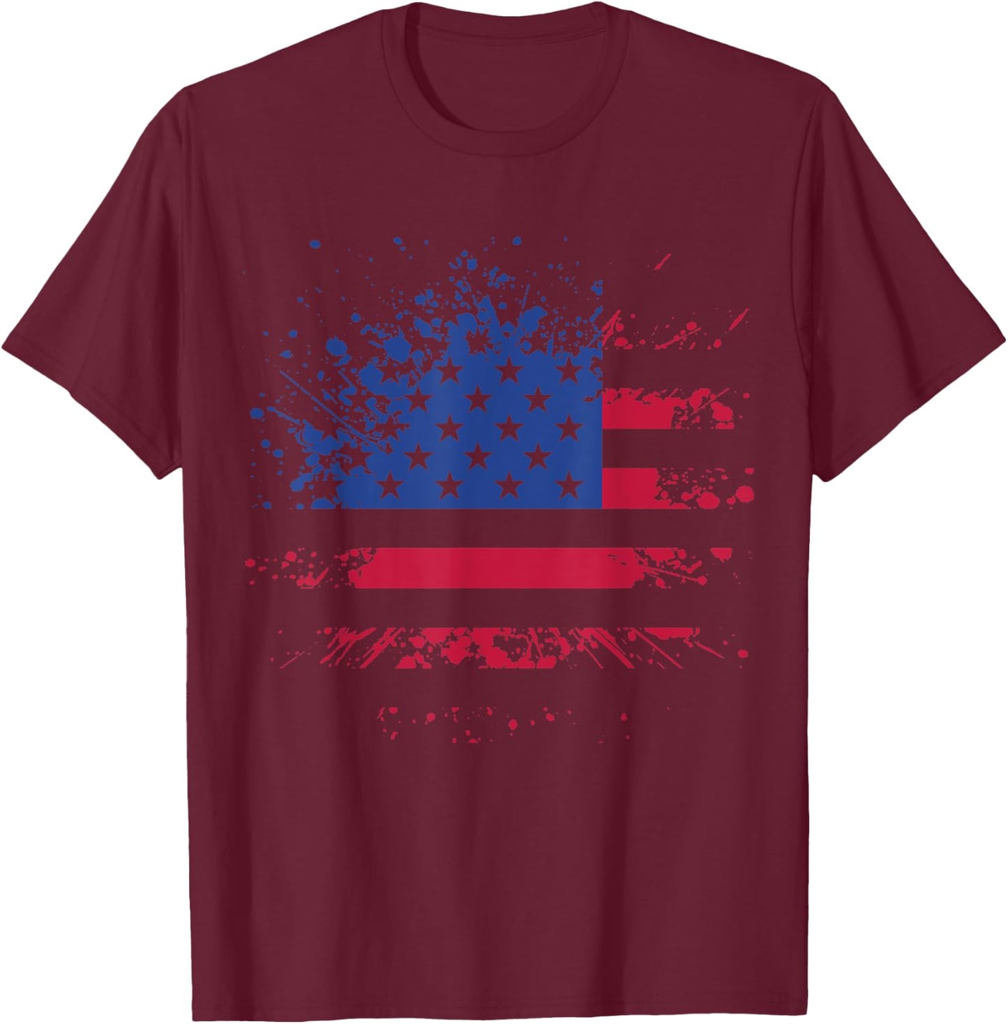 Abstract Patriotic American Flag Grunge Splatter Graphic Women Kids Men T-Shirt - T-Shirt | Maroon