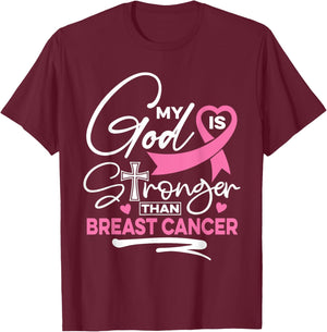 My God Is Stronger Than Breast Cancer Awareness Christian T-Shirt - T-Shirt | Maroon
