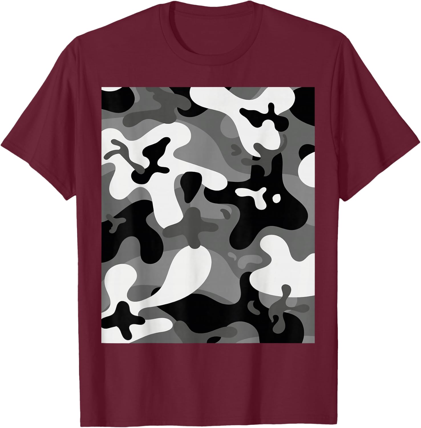 Grey Black White Camouflage Army Military Soldier Camouflage T-Shirt - T-Shirt | Maroon