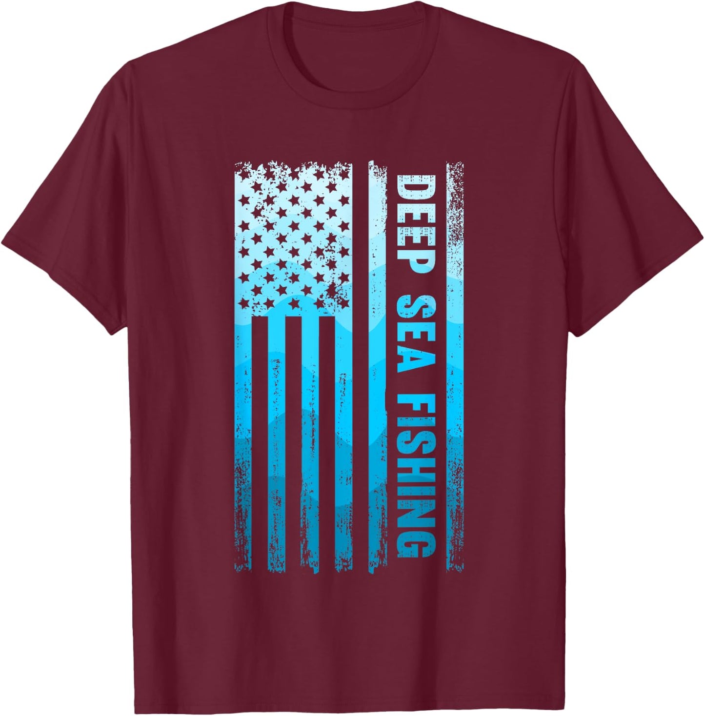 Deep Sea Fishing USA Flag Deep Sea Fishing Rod Man Saltwater T-Shirt - T-Shirt | Maroon