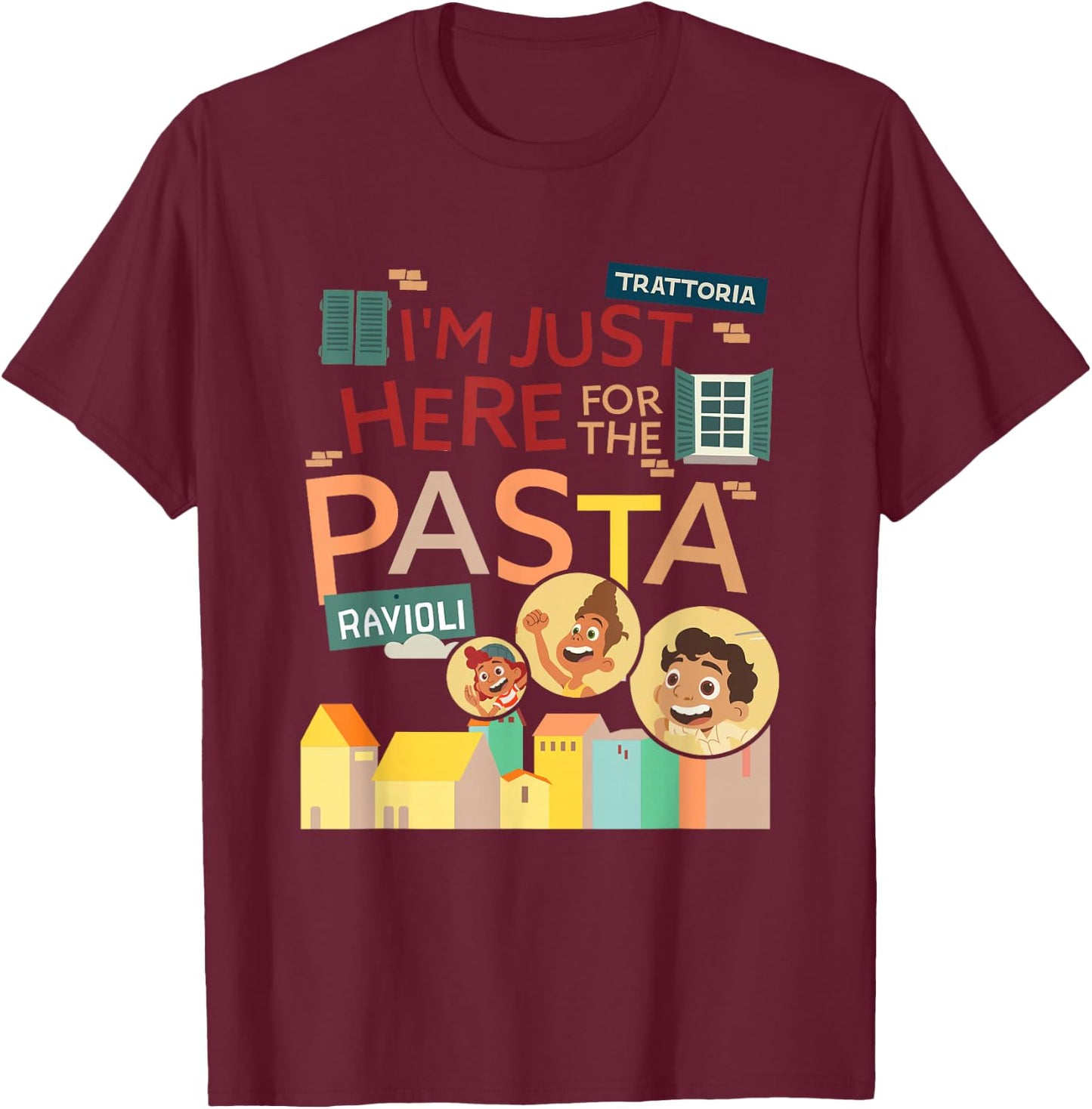 Disney Pixar Luca I'm Just Here for The Pasta Small T-Shirt - T-Shirt | Maroon