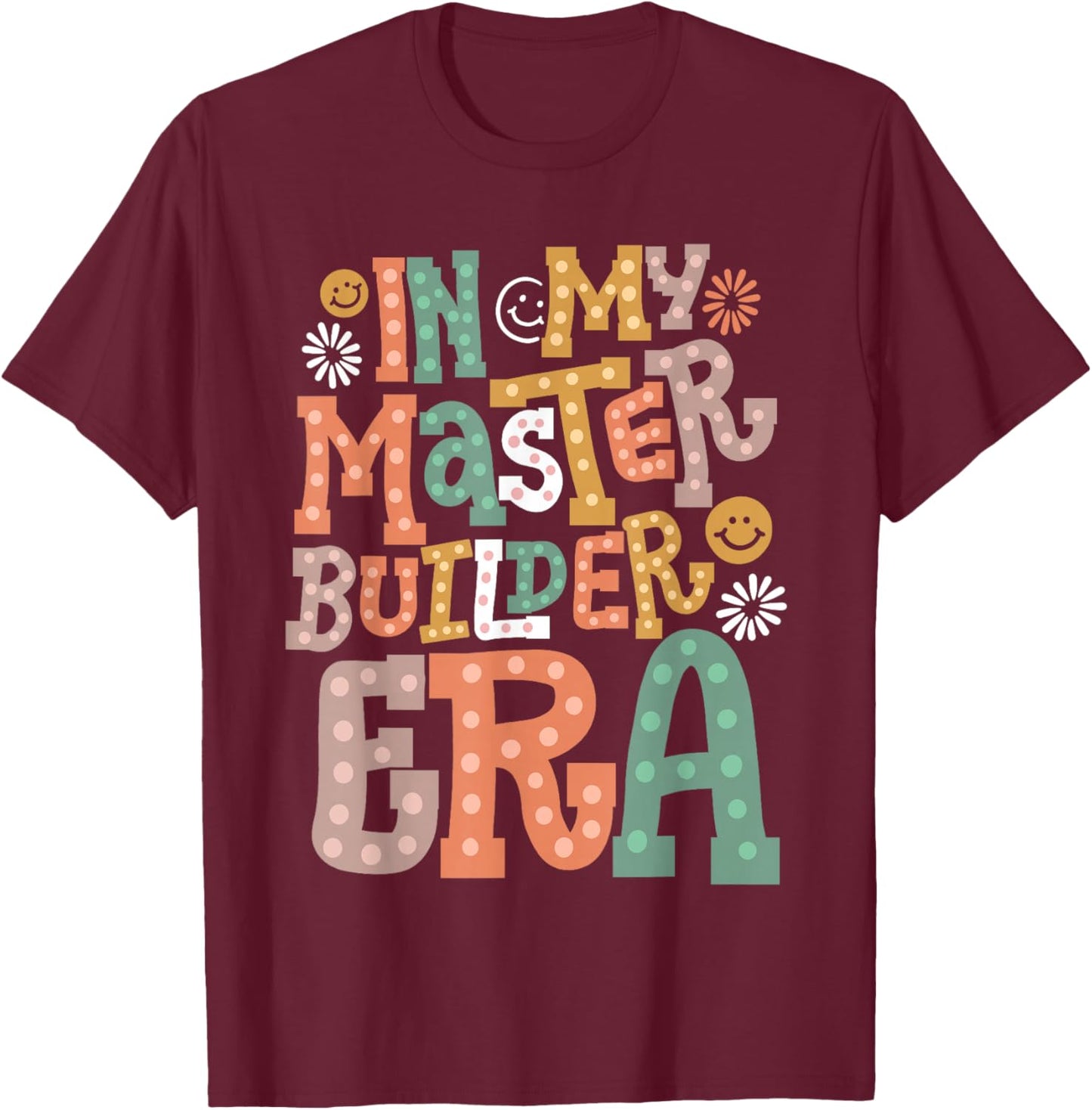 In My Master Builder Era Retro Groovy Building Blocks Kids T-Shirt - T-Shirt | Maroon