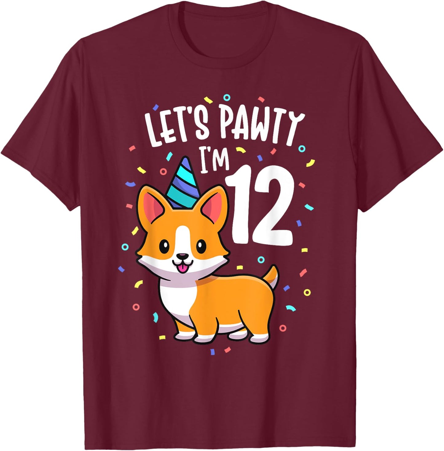 12 Years Old Corgi Dog Lover 12th Birthday Party Outfit Kid T-Shirt - T-Shirt | Maroon