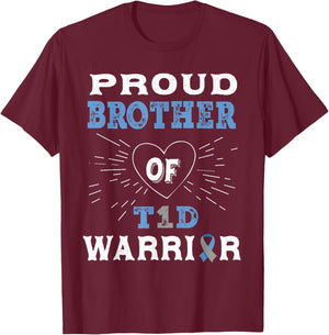 T1D Proud Brother Diabetes Awareness Type 1 Insulin Pancreas T-Shirt - T-Shirt | Maroon