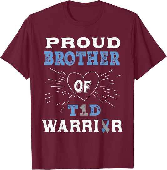 T1D Proud Brother Diabetes Awareness Type 1 Insulin Pancreas T-Shirt - T-Shirt | Maroon