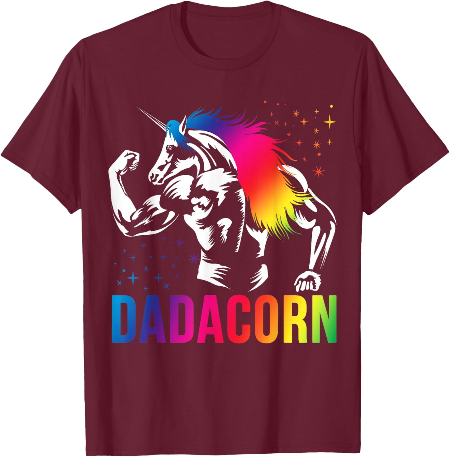 Dadacorn Muscle Fathers Day Joke Daddy Unicorn , Black, Small T-Shirt - T-Shirt | Maroon