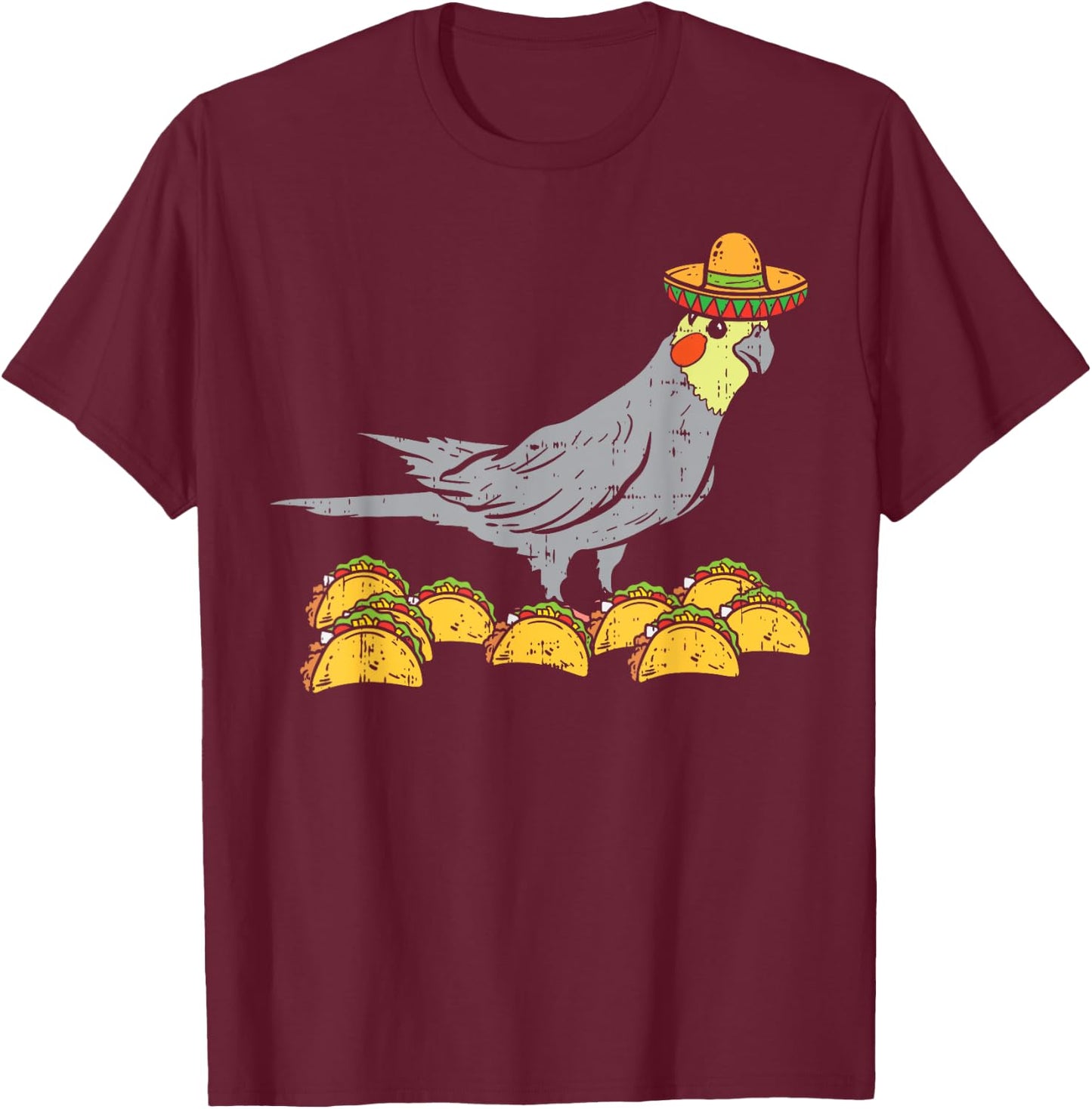 Cockatiel Bird Sombrero Tacos Cinco De Mayo Mexican T-Shirt - T-Shirt | Maroon