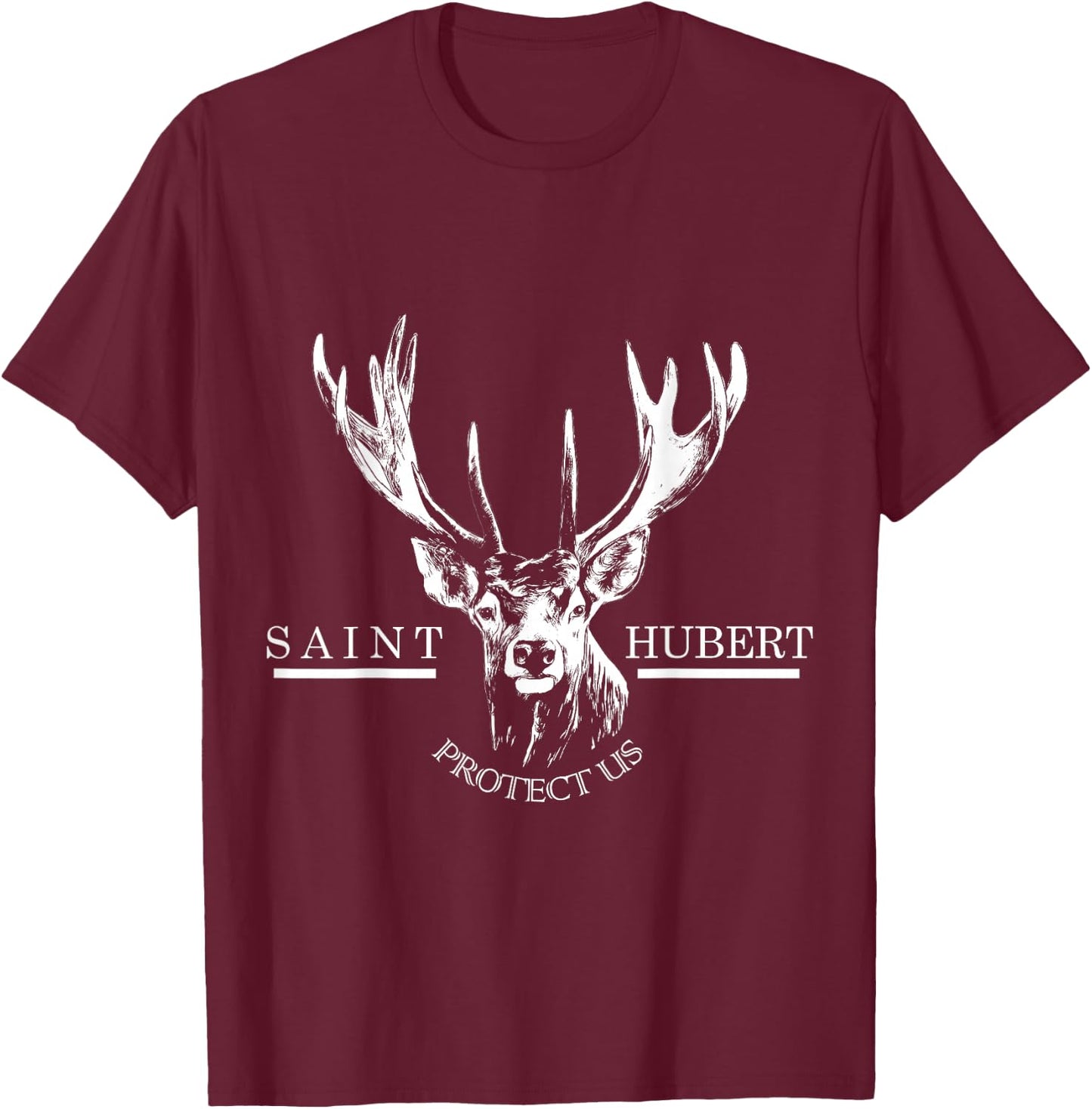 St. Hubert Hubertus Patron Saint of Hunters Stag Gifts T-Shirt - T-Shirt | Maroon