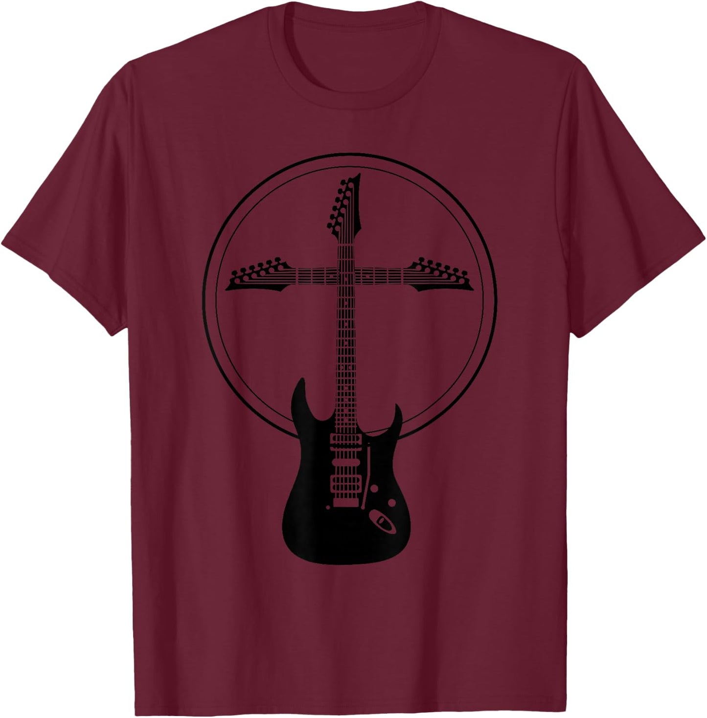 Cool Christian Guitar Cross | Funny Musician Guitarist Gift T-Shirt - T-Shirt | Maroon
