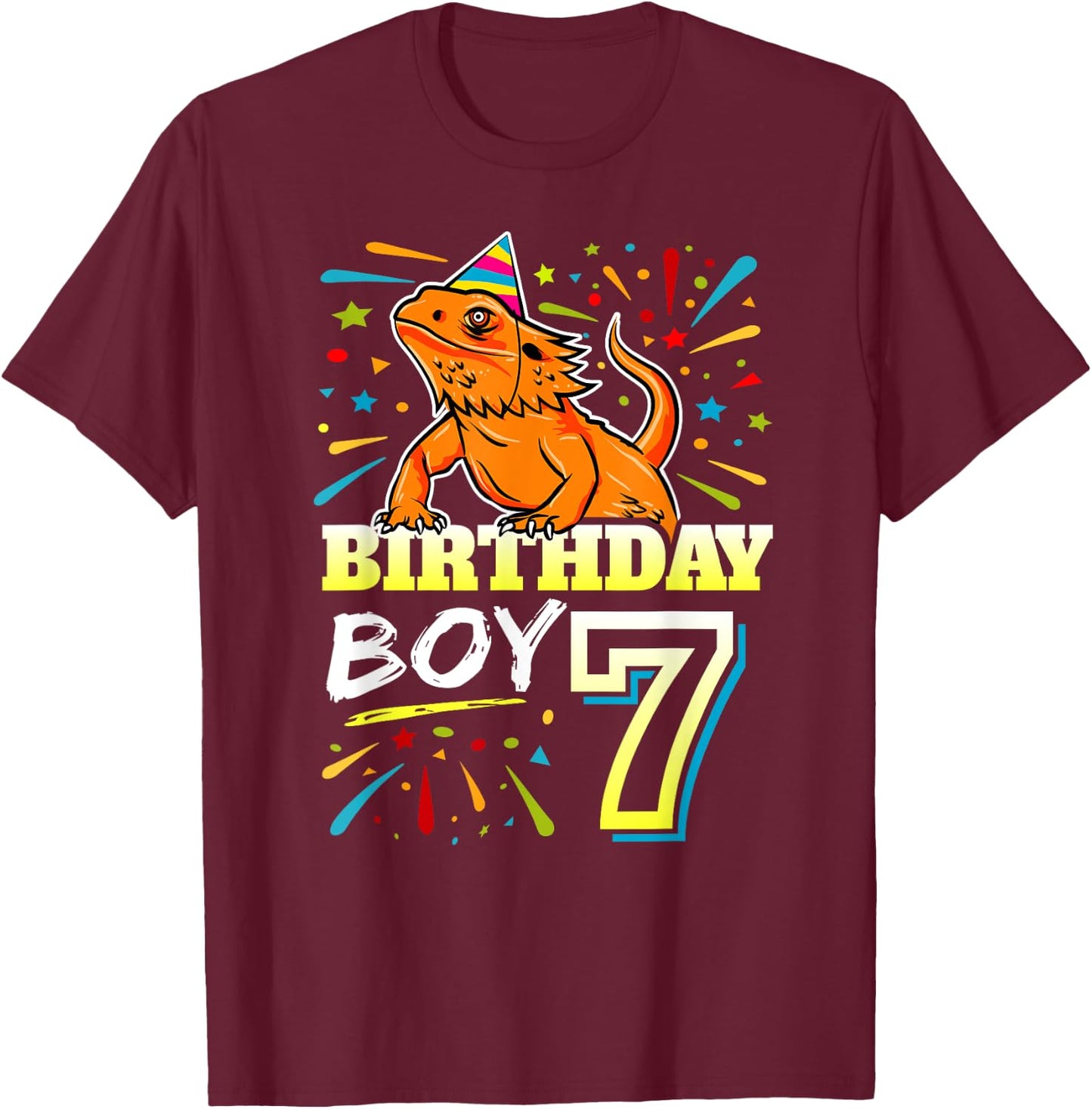 Bearded Dragon Lizard Kids 7th Birthday - 7 Year Old Boy T-Shirt - T-Shirt | Maroon