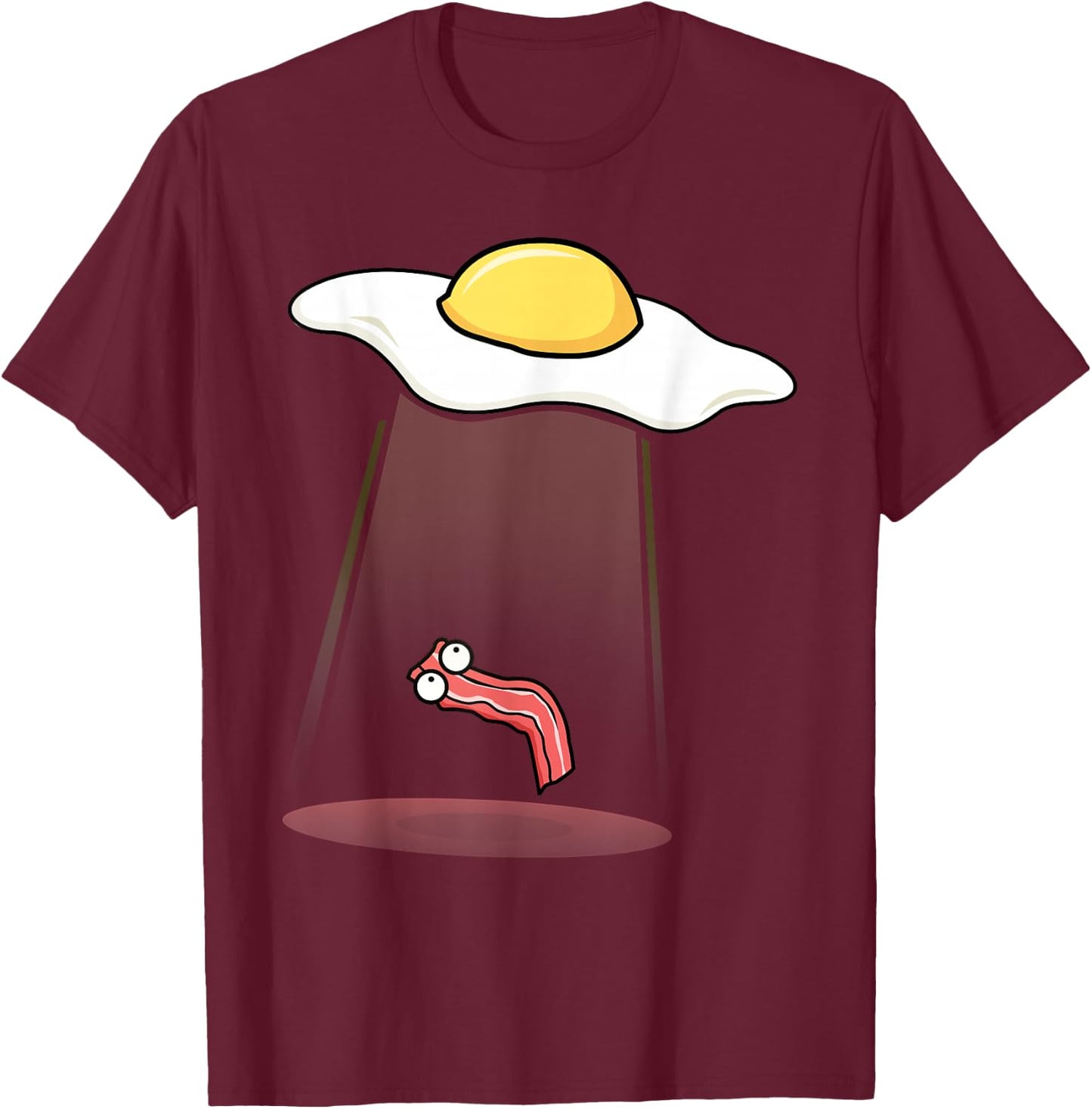 Bacon Kidnapping Bacon Funny Alien UFO Breakfast Galaxy T-Shirt - T-Shirt | Maroon