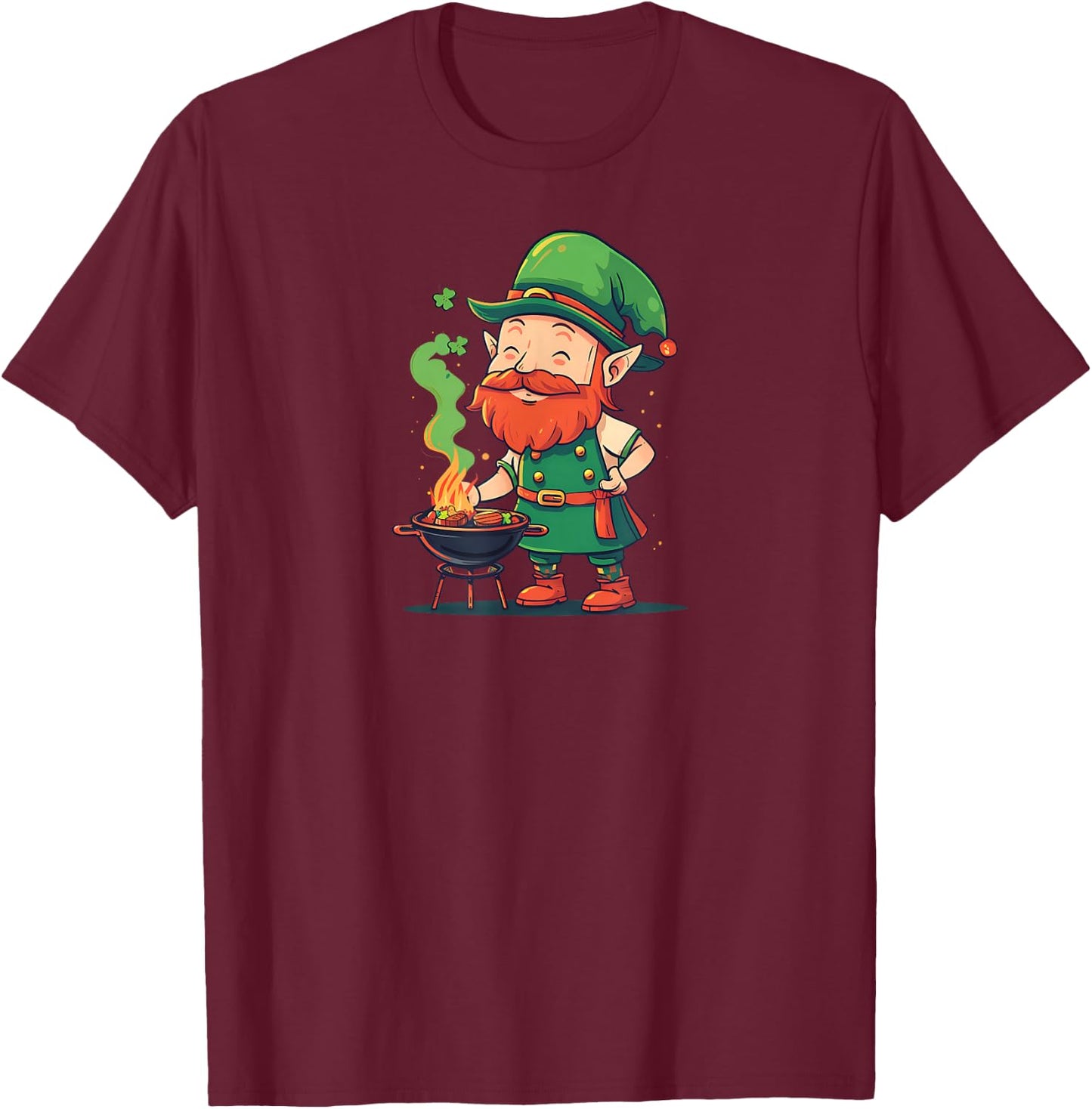 Leprechaun As BBQ Chef Design St. Patricks Day BBQ T-Shirt - T-Shirt | Maroon