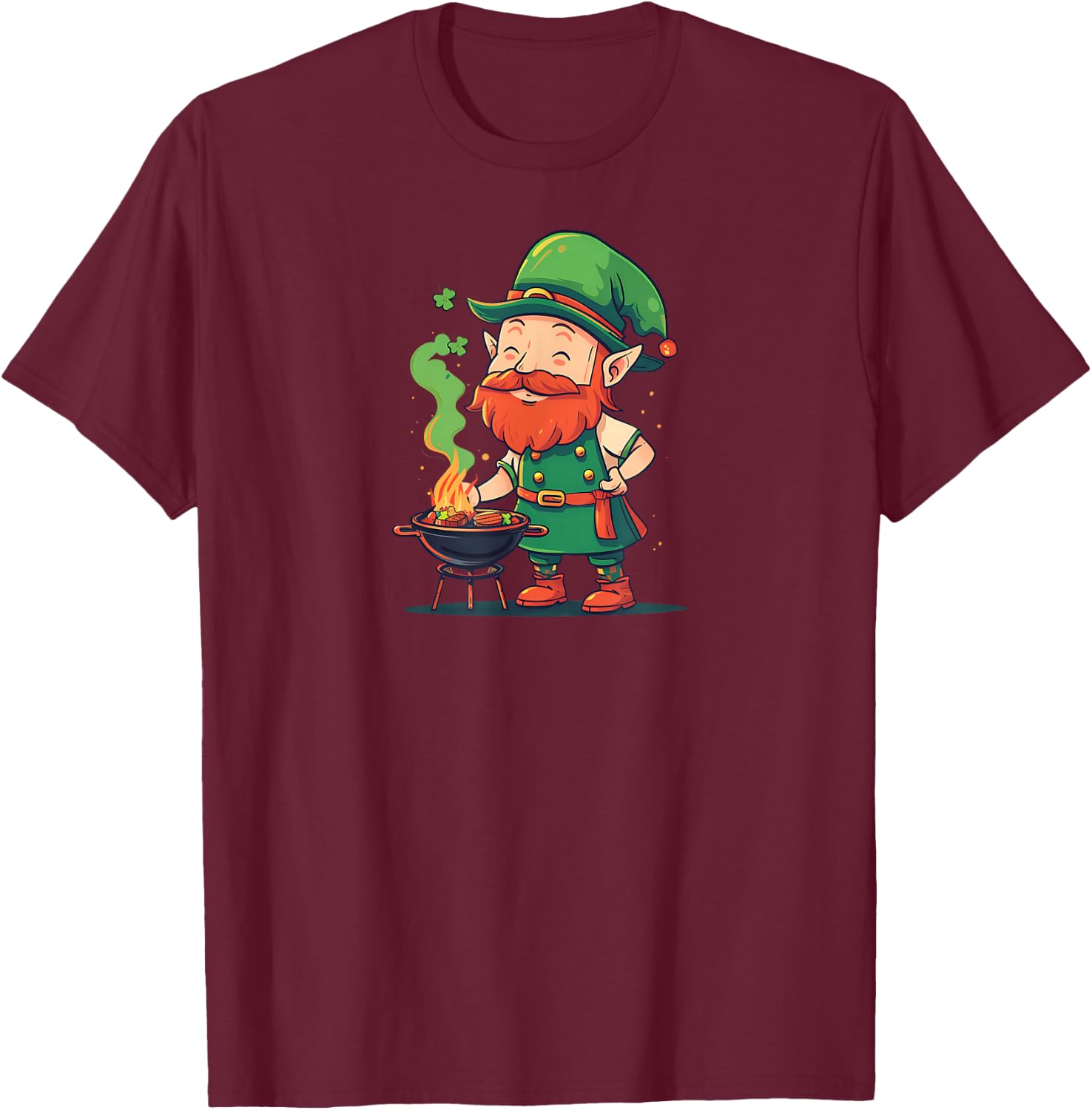 Leprechaun As BBQ Chef Design St. Patricks Day BBQ T-Shirt - T-Shirt | Maroon
