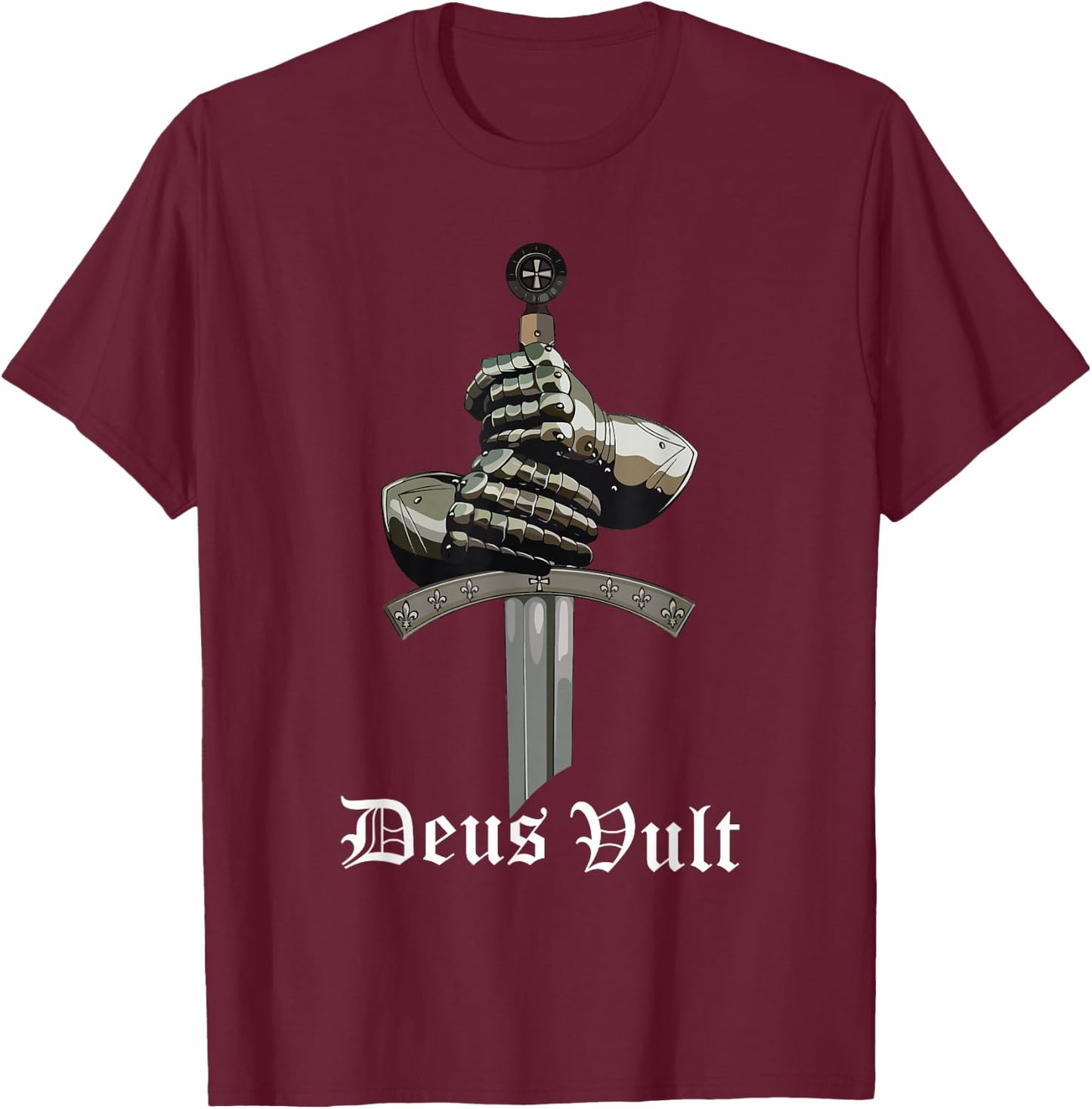 Deus Vult - Catholic Crusader Templar Knight - Sword & Armor T-Shirt - T-Shirt | Maroon