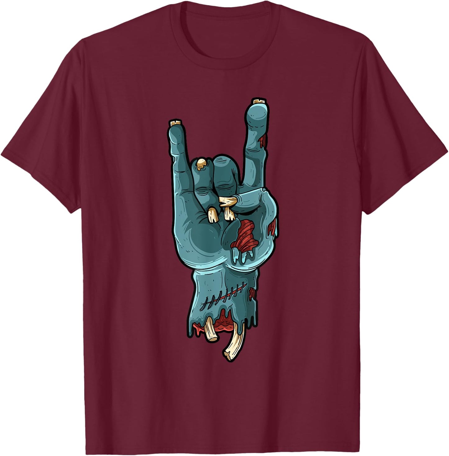 Zombie Hand Funny Halloween Rocker Rock Easy Cosplay Costume T-Shirt - T-Shirt | Maroon