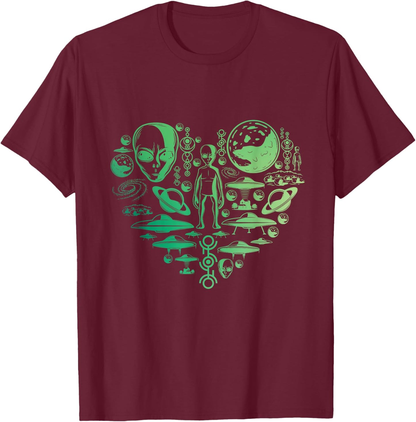 Aliens UFO Enthusiast lovers heart men women kids Abduction T-Shirt - T-Shirt | Maroon