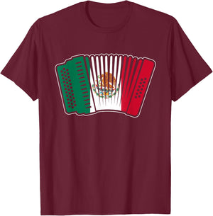 Mexican Flag Accordion Proud Norteño Music Player T-Shirt - T-Shirt | Maroon
