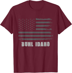 American Flag Buhl, Idaho USA Patriotic Souvenir T-Shirt - T-Shirt | Maroon