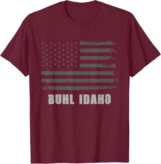 American Flag Buhl, Idaho USA Patriotic Souvenir T-Shirt - T-Shirt | Maroon