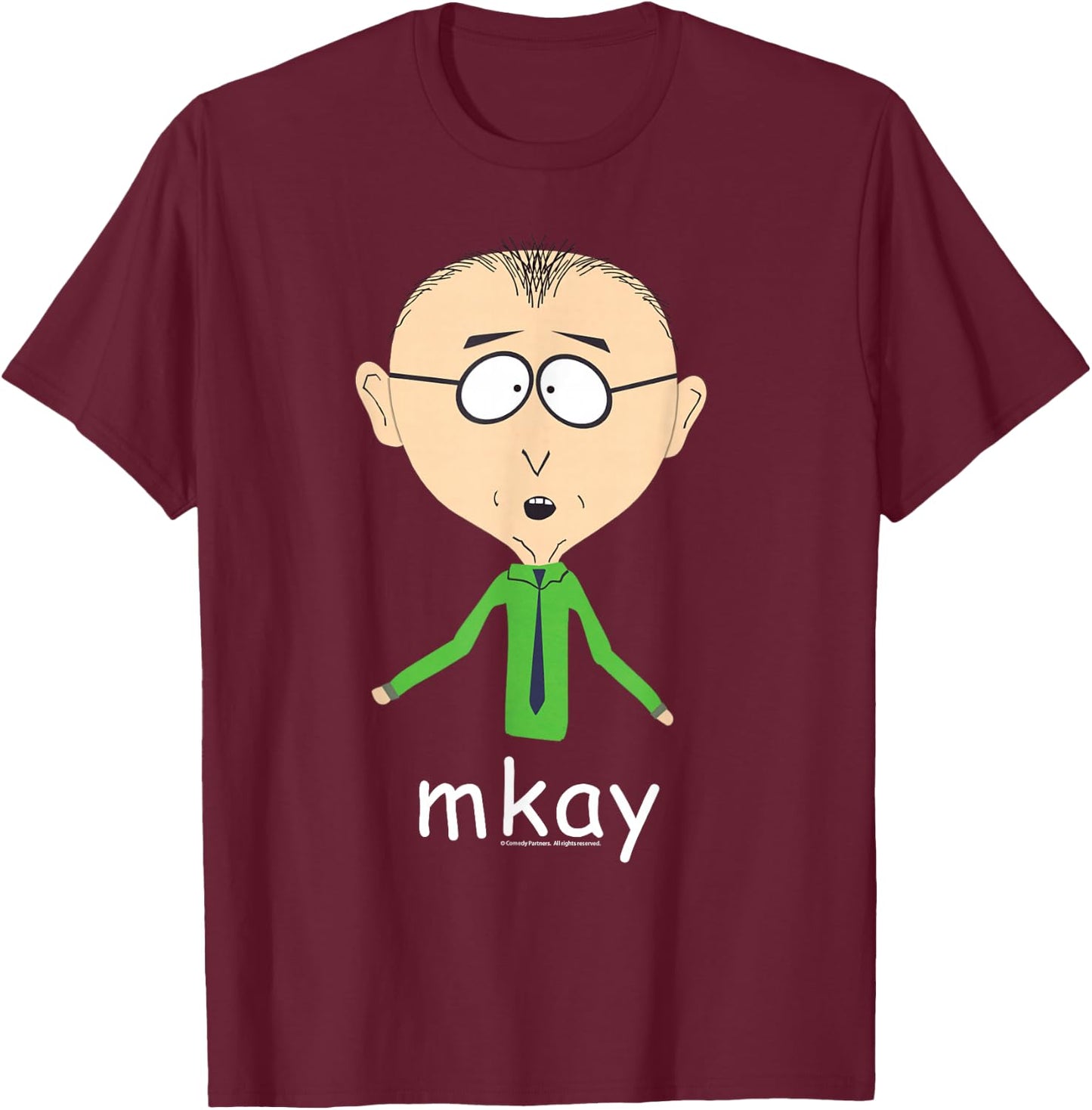 South Park Mr. Mackey Mkay Black - Classic Fit, , Adult, Short Sleeve T-Shirt - T-Shirt | Maroon