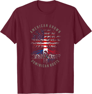 American Grown Dominican Roots USA Republic Flag Heritage T-Shirt - T-Shirt | Maroon