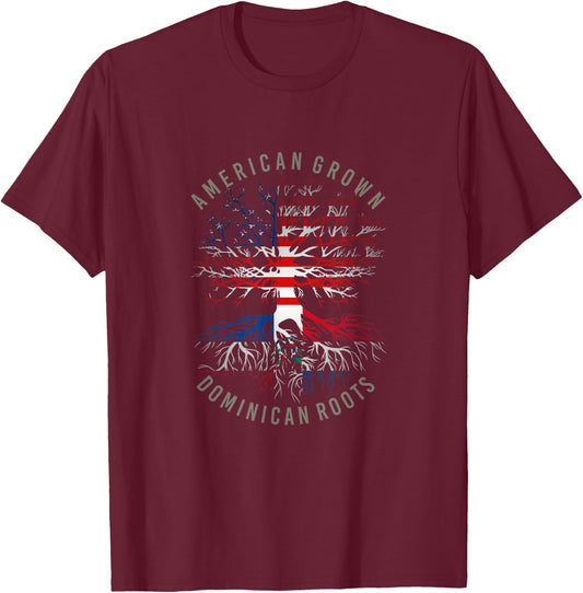 American Grown Dominican Roots USA Republic Flag Heritage T-Shirt - T-Shirt | Maroon