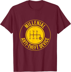 Funny Millenial Anti-Theft Device Gift Men Cool Manual Car T-Shirt - T-Shirt | Maroon