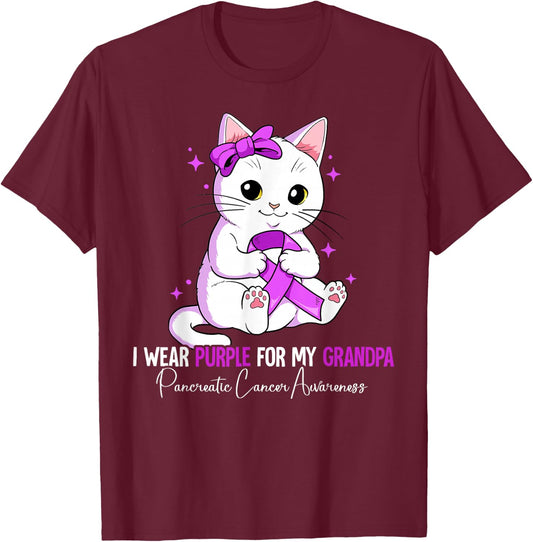I Wear Purple For My Grandpa Pancreatic Cancer Awareness T-Shirt - T-Shirt | Maroon