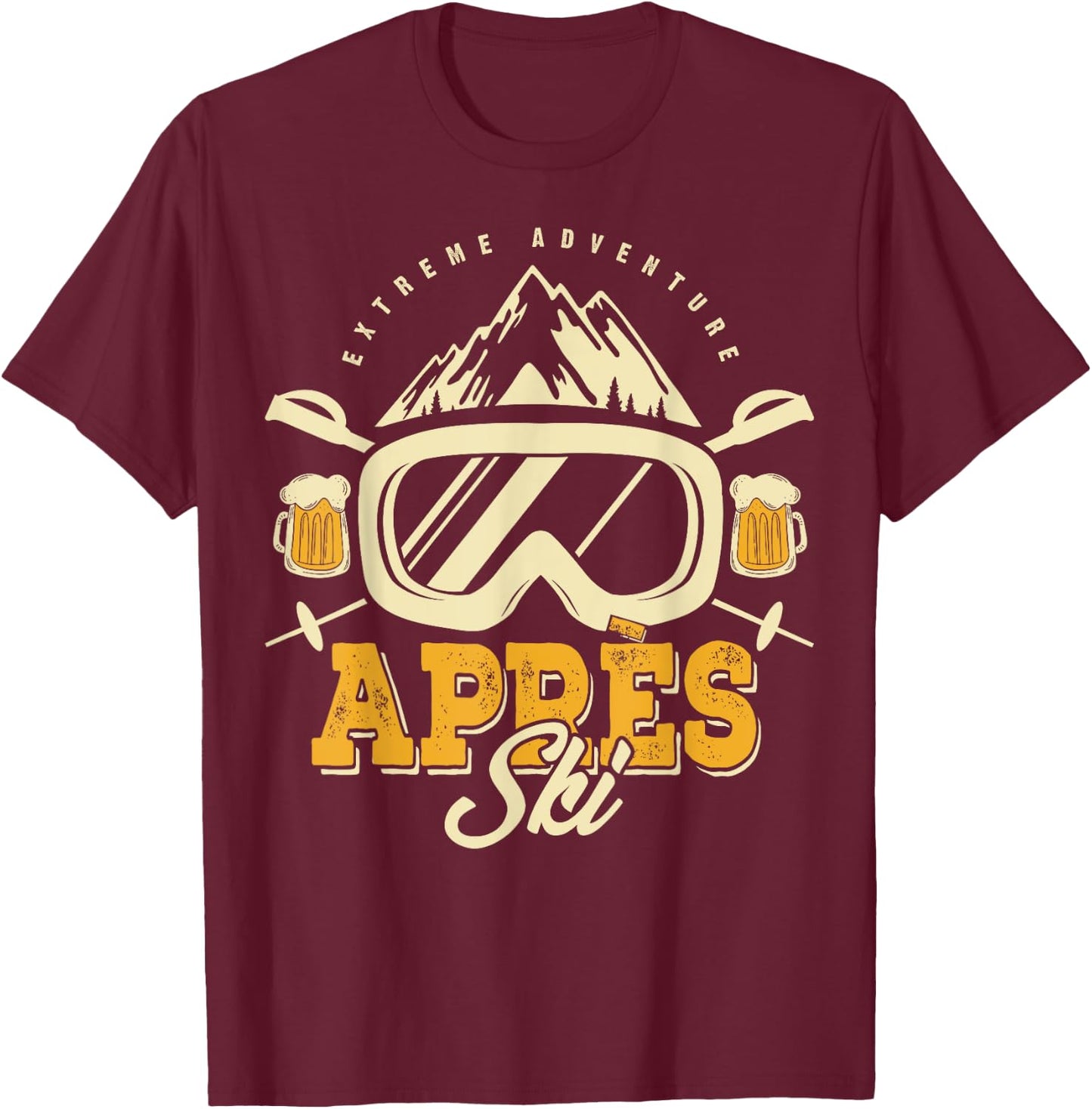 Apres Ski Party Outfit, Beer & Drinks After Skiing,Mountains T-Shirt - T-Shirt | Maroon