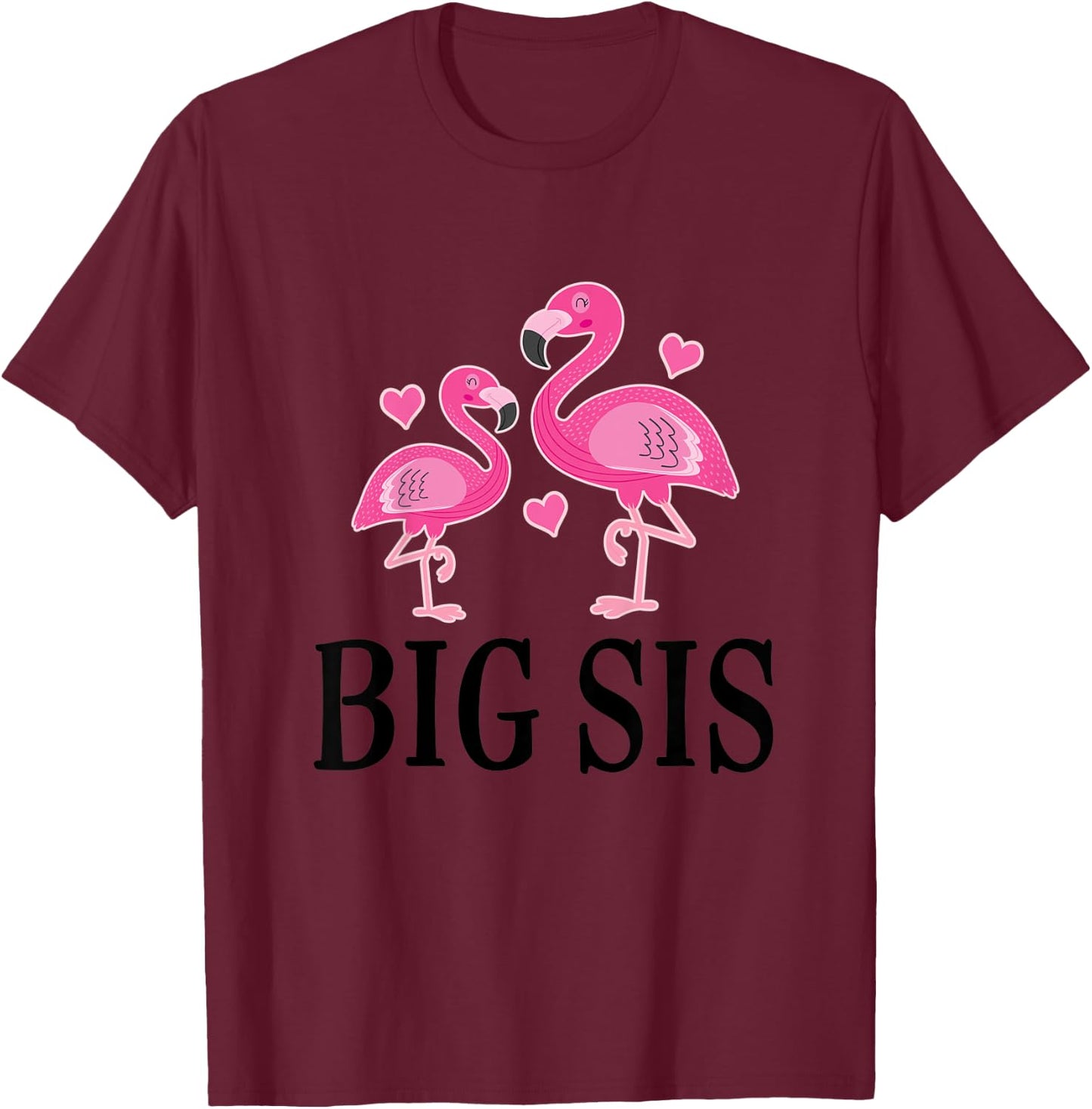 Kids Big Sis Announcement Flamingo Sister T-Shirt - T-Shirt | Maroon
