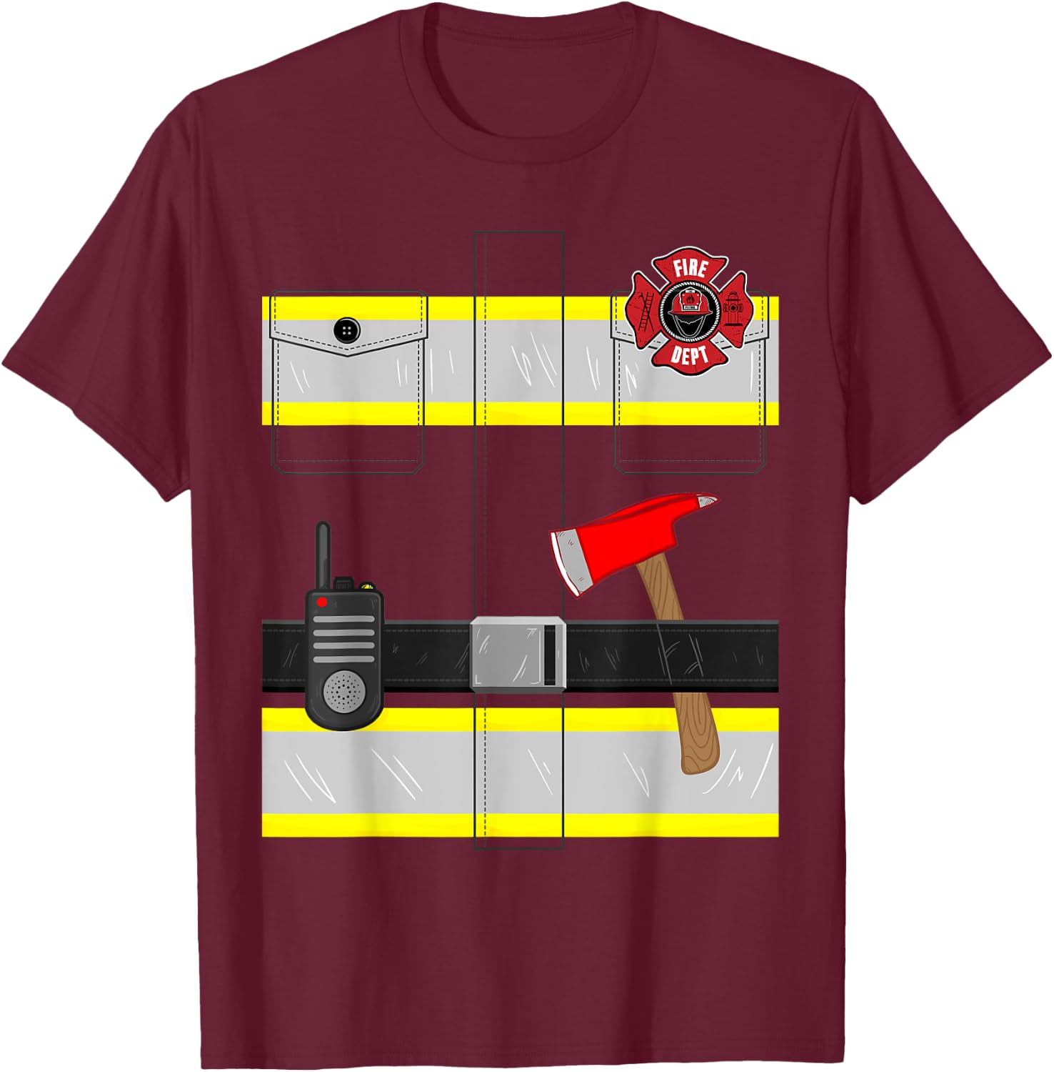 Kids Fireman Costume Gift Firefighter Costume Halloween T-Shirt - T-Shirt | Maroon