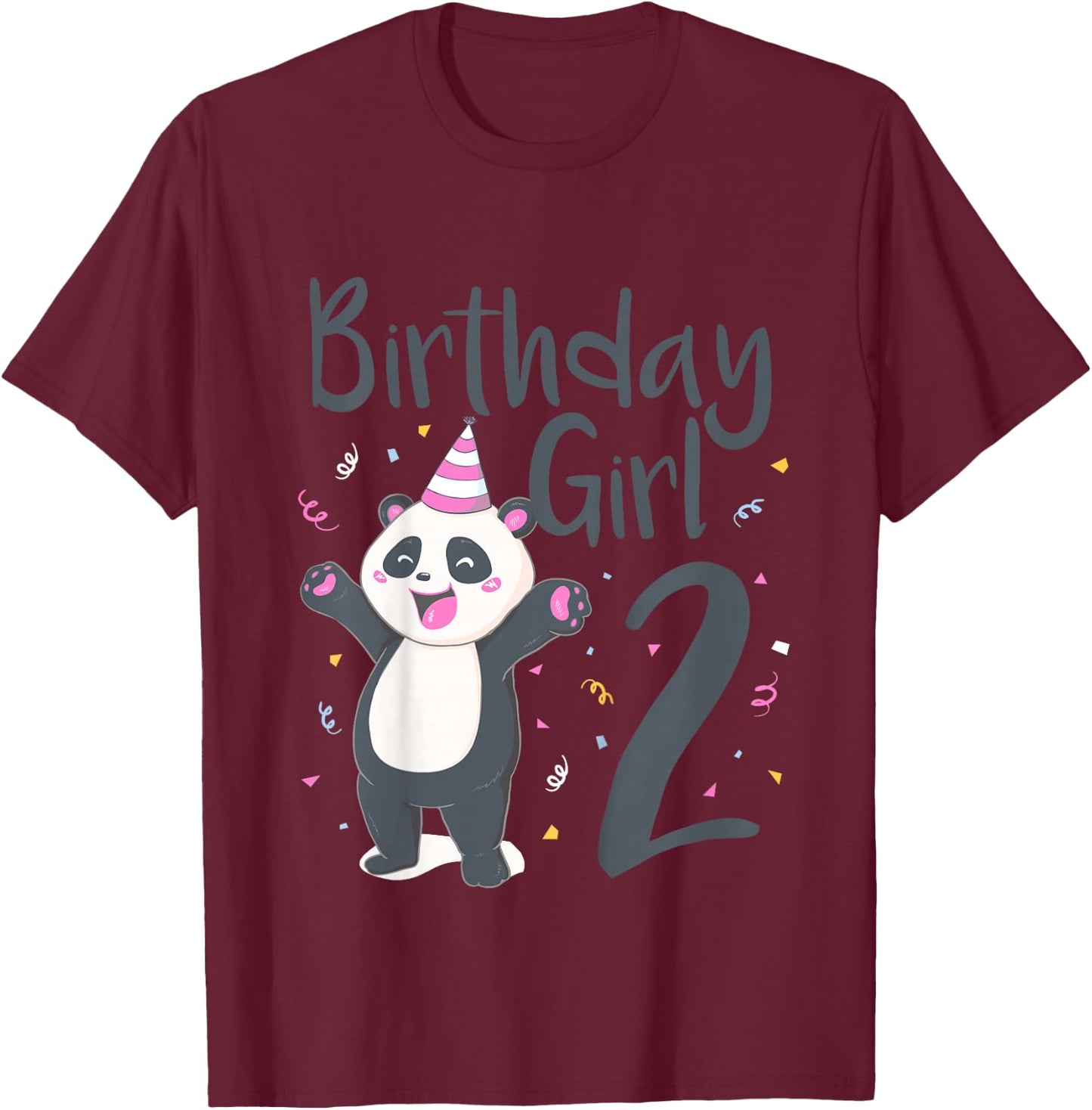 Kids 2 Year Old Panda Birthday Girl Cute Girls 2nd Party Gift T-Shirt - T-Shirt | Maroon