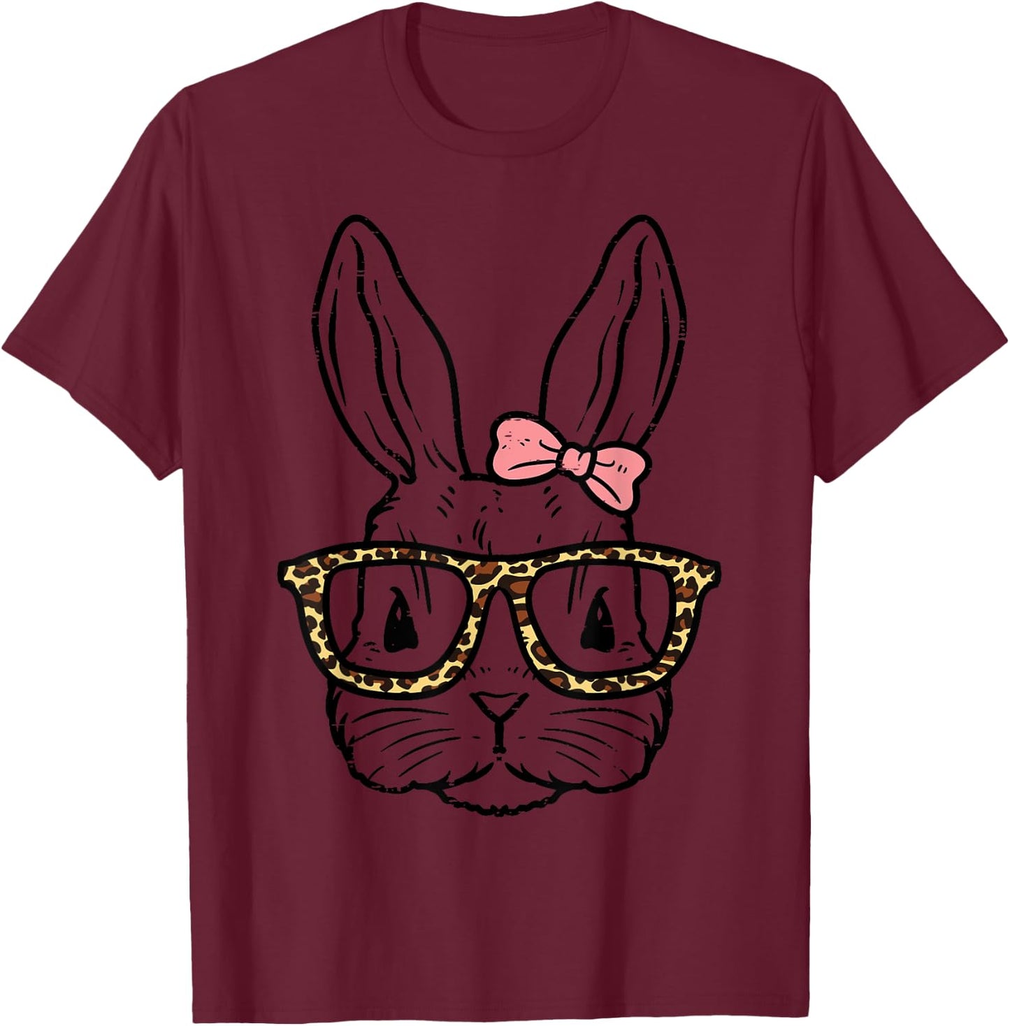 Rabbit Bunny Wearing Leopard Glasses Cute Easter Girls Women T-Shirt - T-Shirt | Maroon