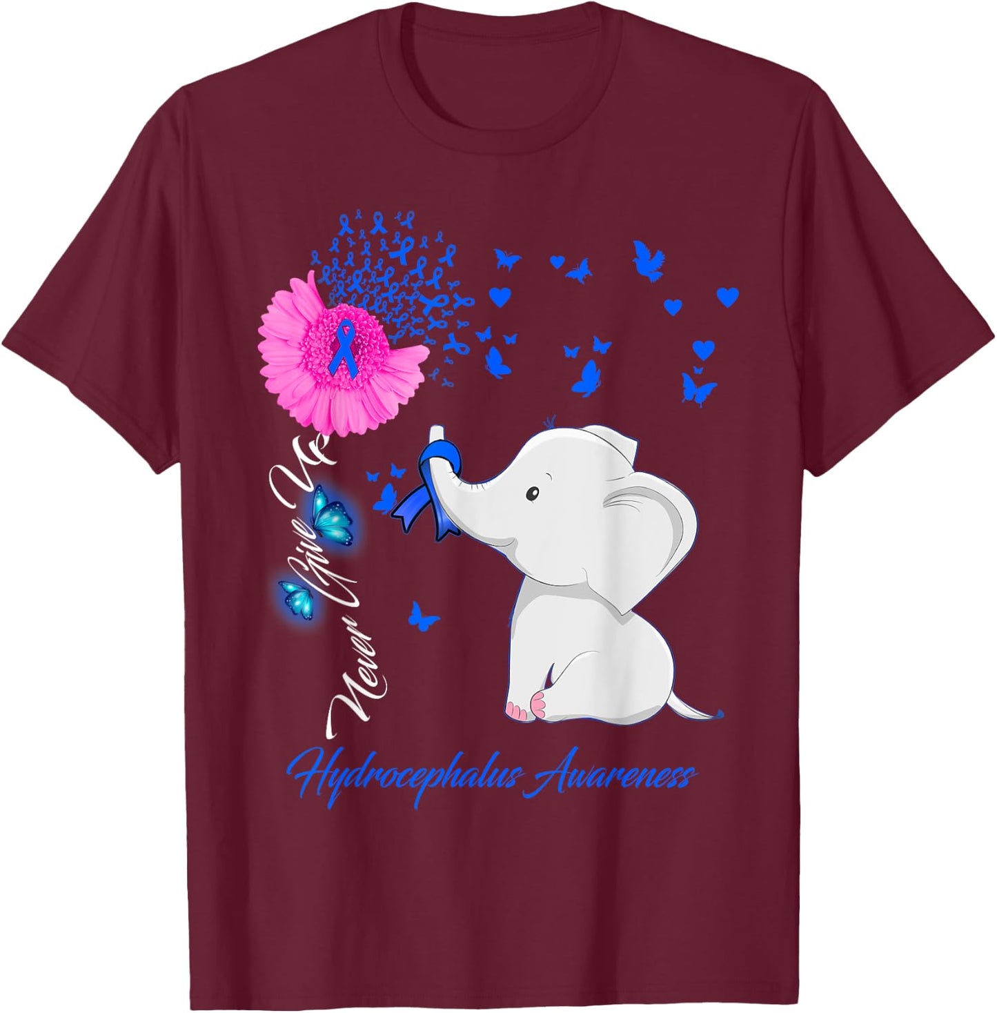 Elephant Hydrocephalus Awareness - Hydrocephalus Ribbon T-Shirt - T-Shirt | Maroon