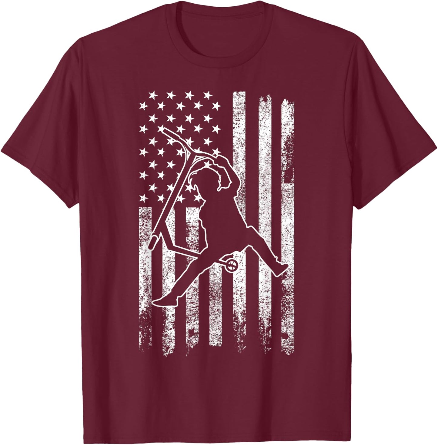 Scooter Stunt US Flag Retro Scooter Boys Kids T-Shirt - T-Shirt | Maroon