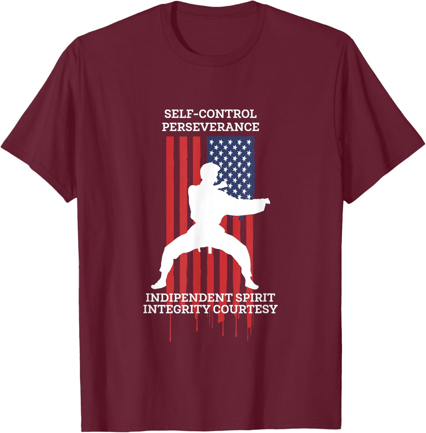 Taekwondo Tae Kwon Do Fighter USA Flag T-Shirt - T-Shirt | Maroon
