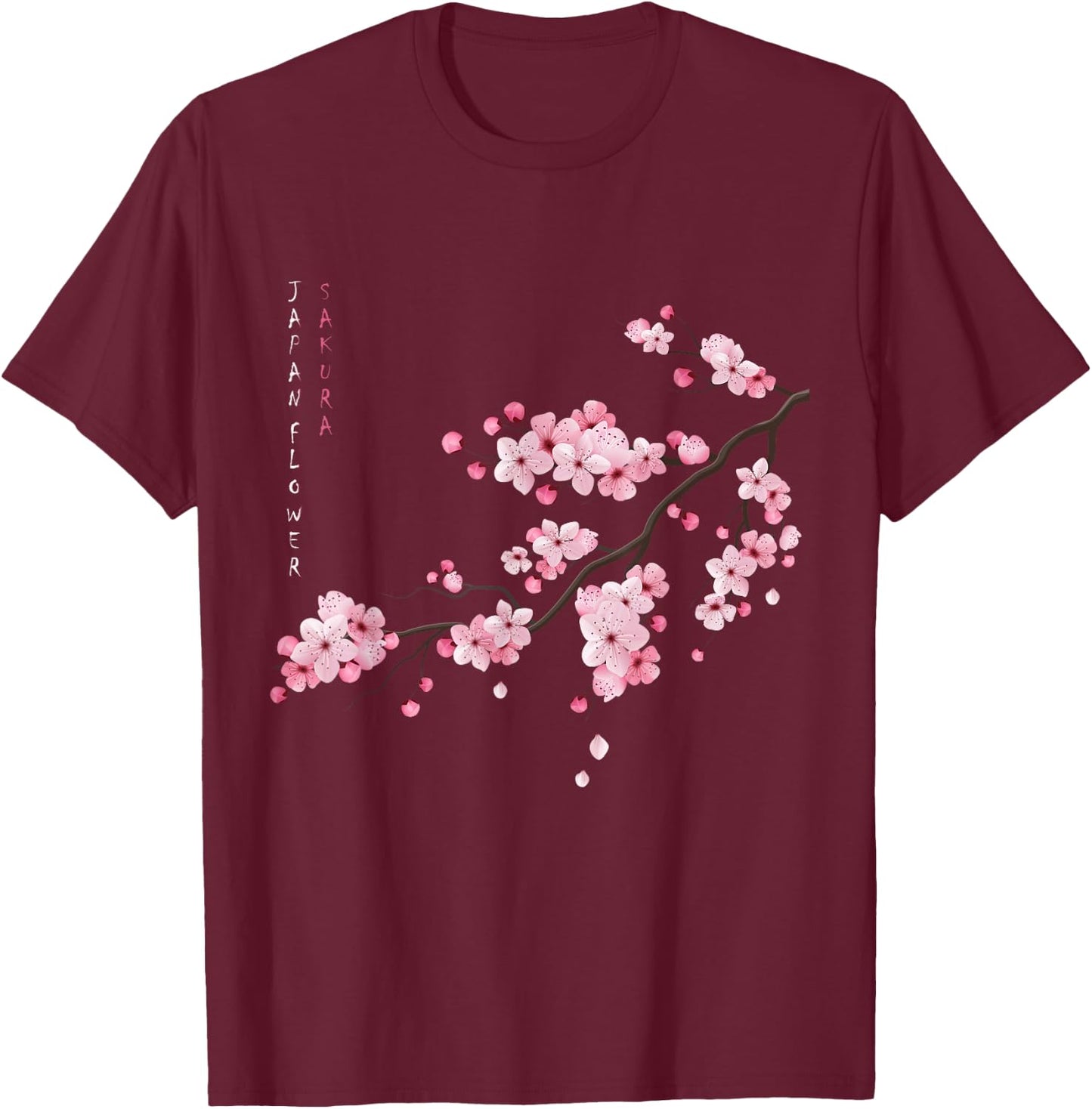 Vintage Sakura Japanese Cherry Blossom Flower Graphical Art T-Shirt - T-Shirt | Maroon