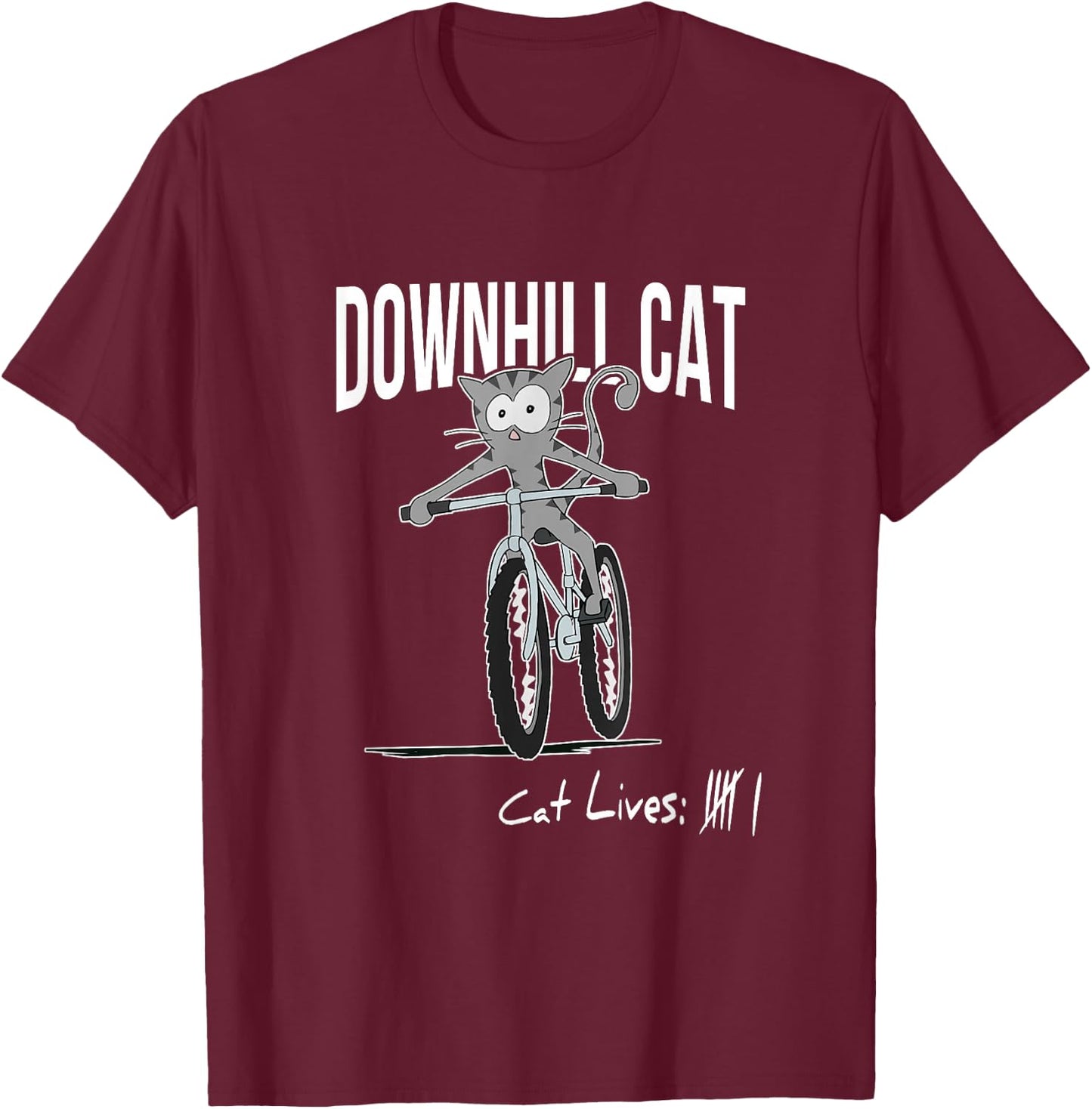 Funny Counting Cat Lives Cyclist Downhill Cat MTB Biking T-Shirt - T-Shirt | Maroon