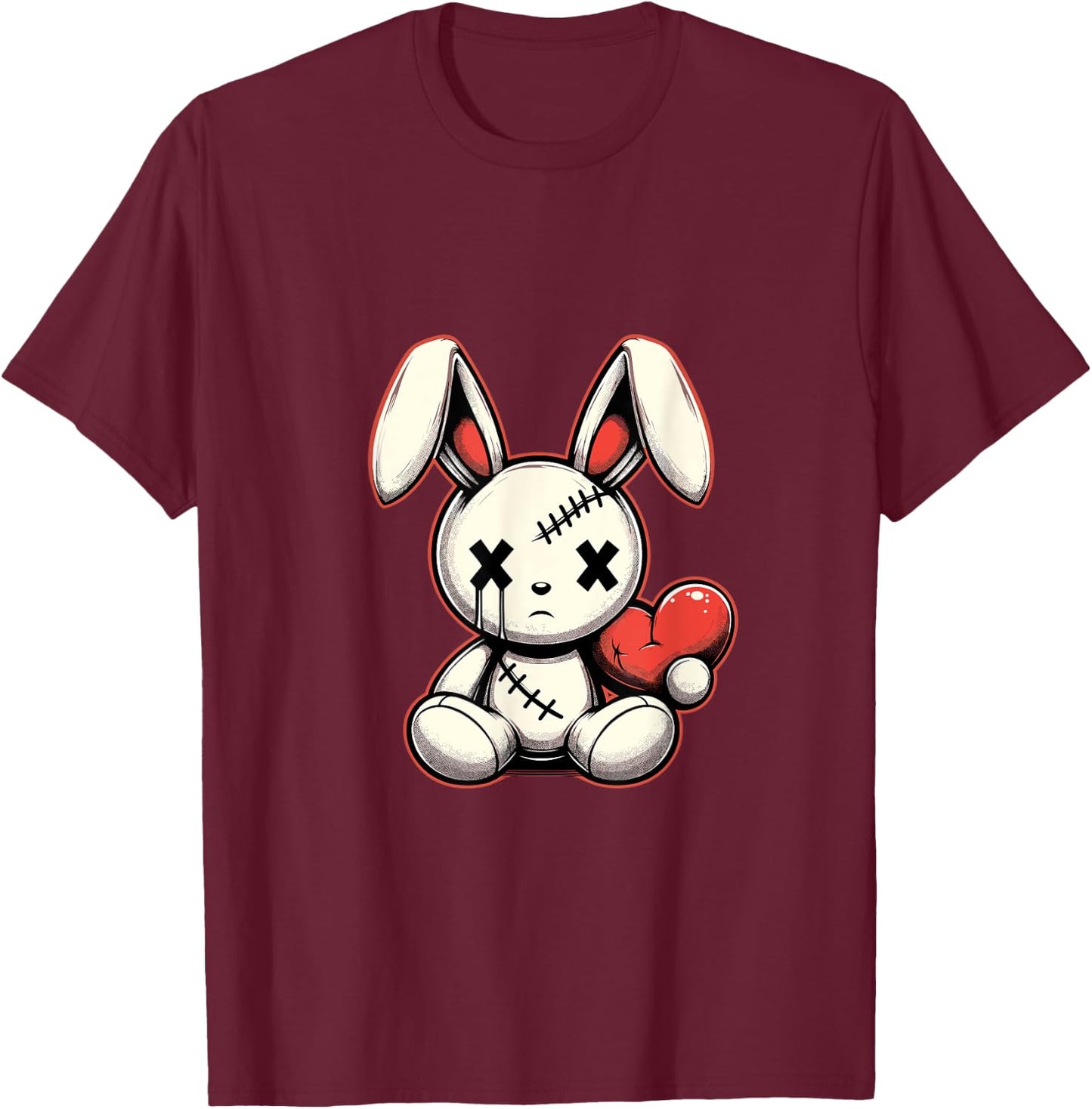 Heartfelt Voodoo Bunny Stitched Rabbit Gothic T-Shirt - T-Shirt | Maroon