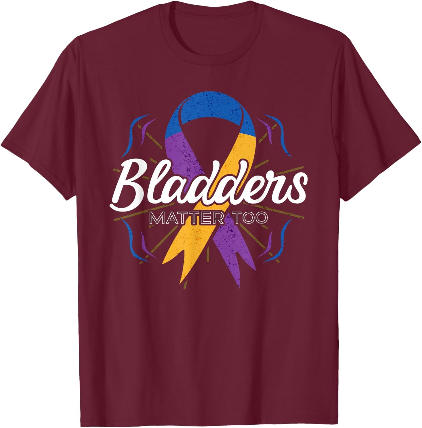 Bladder Cancer Awareness Purple Blue And Yellow Ribbon Gift T-Shirt - T-Shirt | Maroon