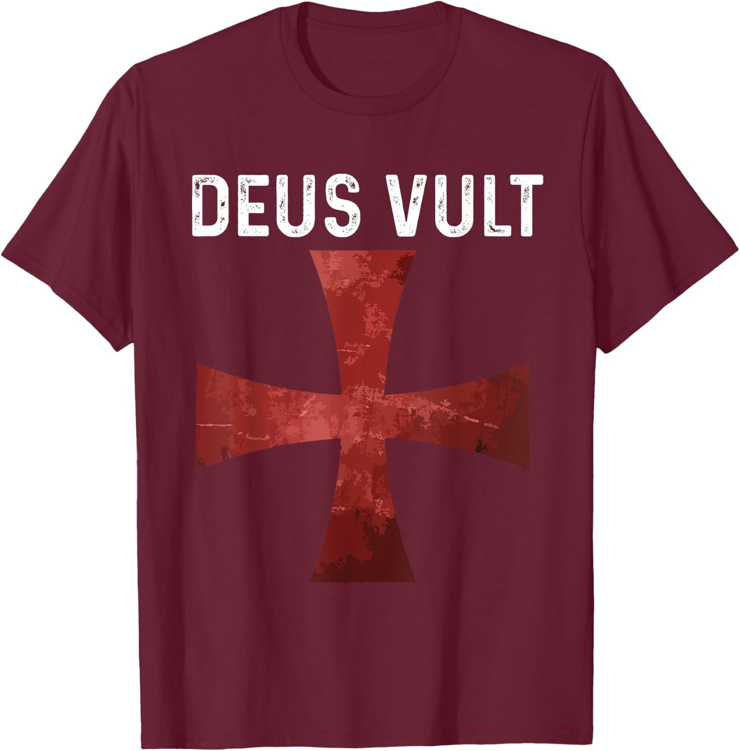 Deus Vult - Catholic Crusader Templar Knight - Scarlet Cross T-Shirt - T-Shirt | Maroon