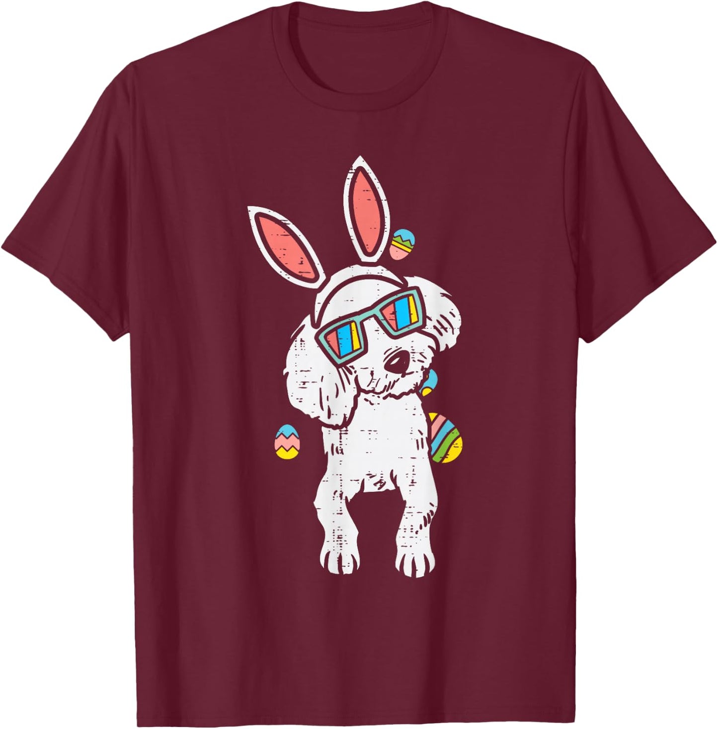 Poodle Bunny Ears Glasses Easter Eggs Cute Dog Owner Lover T-Shirt - T-Shirt | Maroon