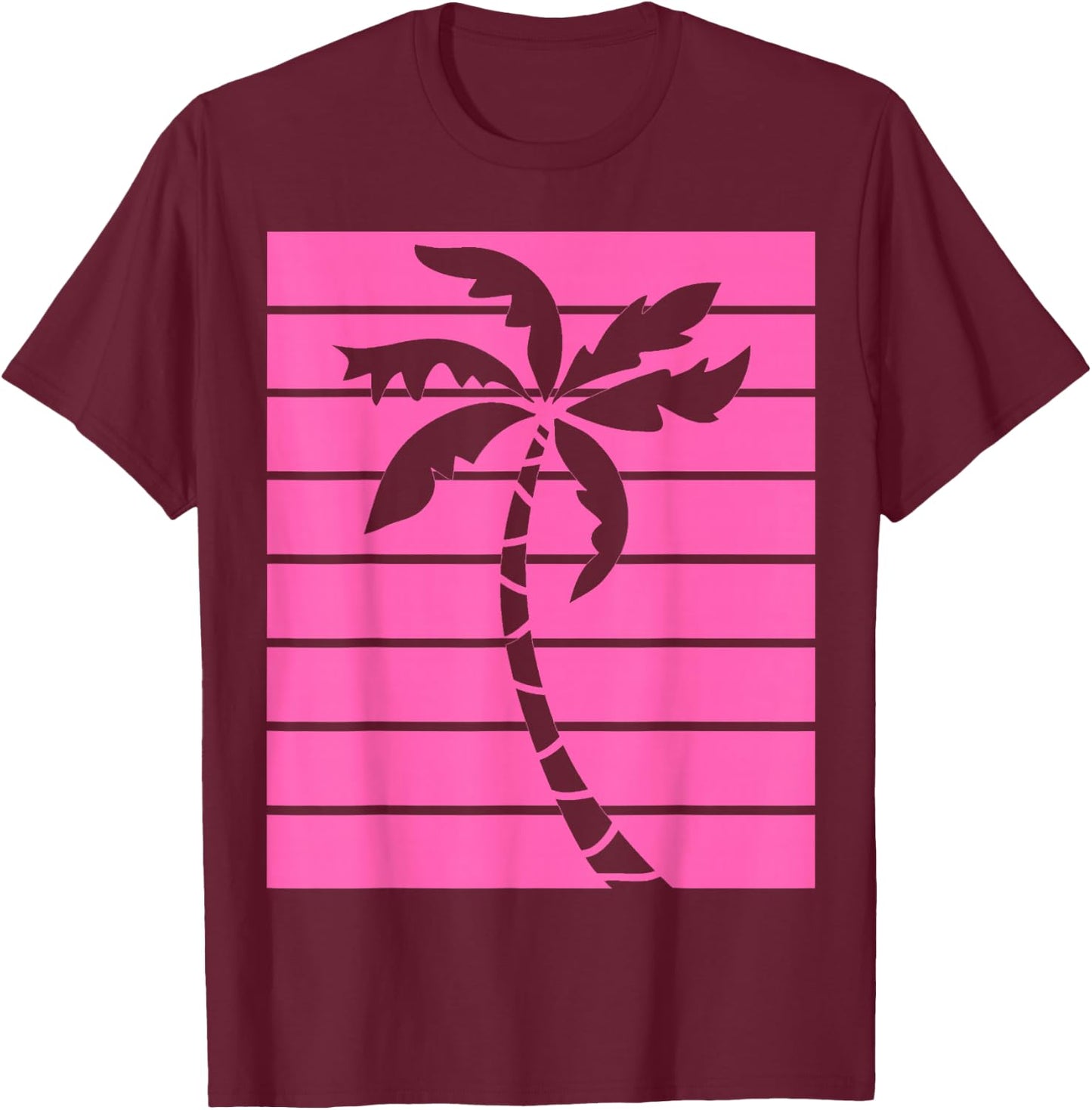Vintage Retro Hot Pink Palm Tree Summer Beaches Lover Gift T-Shirt - T-Shirt | Maroon