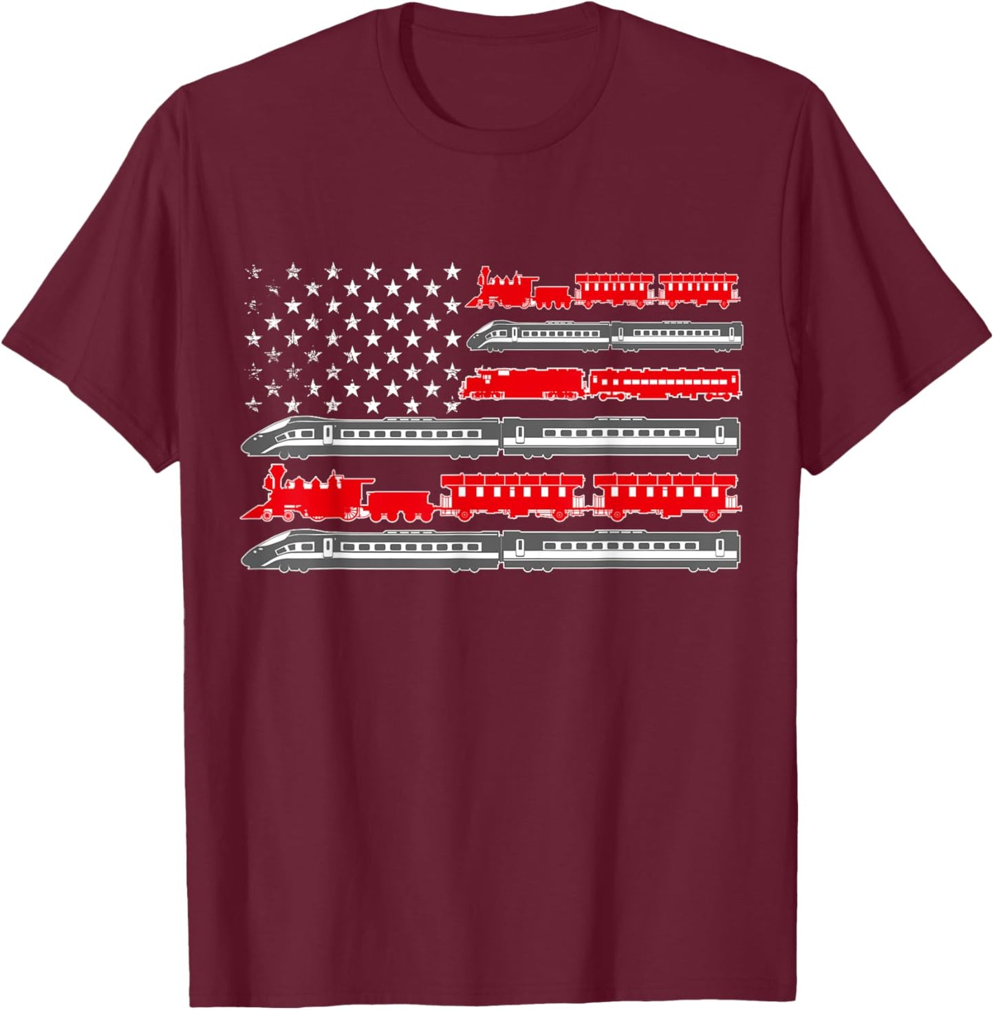 Train Railroad Dad Engine Conductor Fathers Day Model Trains T-Shirt - T-Shirt | Maroon
