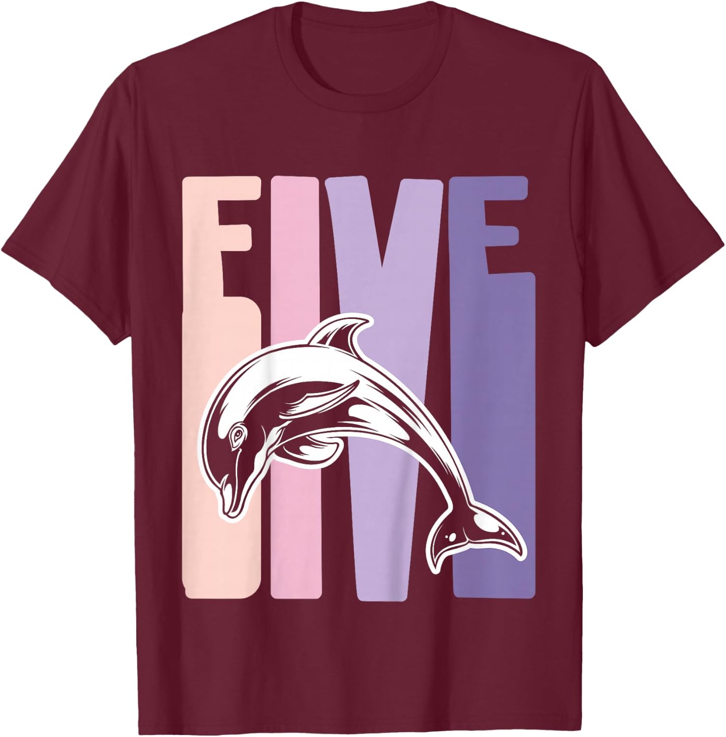5th Birthday Gift Dolphin Fan 5 Years old Girl T-Shirt - T-Shirt | Maroon