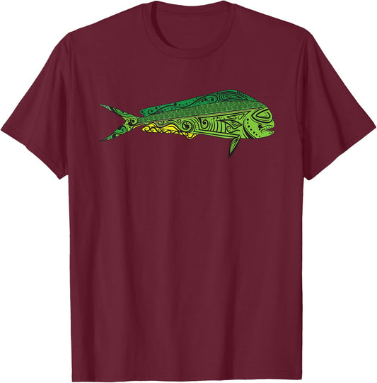 Mahi Mahi - Native Hawaiian - Hawaiian Tribal T-Shirt - T-Shirt | Maroon